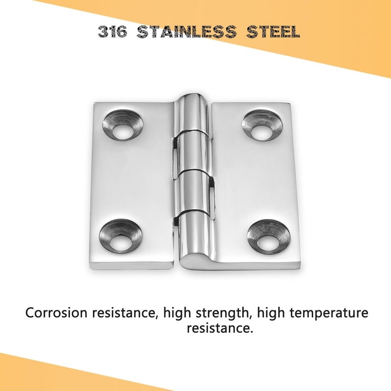 DIALESHU Heavy Duty Marine Boat Hatch Hinges 316 Stainless Steel, 2 x 2 Inch, Sturdy Deck Cabinet Door Hinges with Screws (Pack of 4) - Image 3